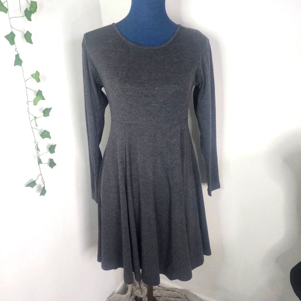 Express Tricot Heathered Grey Fit and Flare Knit Dress